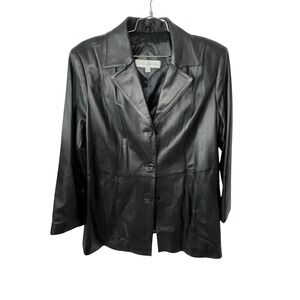 Valerie Stevens XL 1X Black New Zealand‎ Lambskin Leather Blazer Jacket Coat
